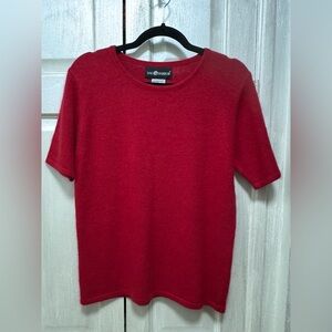 Sag Harbor Women Size Small Red Angora Blend Sweater Short Sleeve Crew Neck